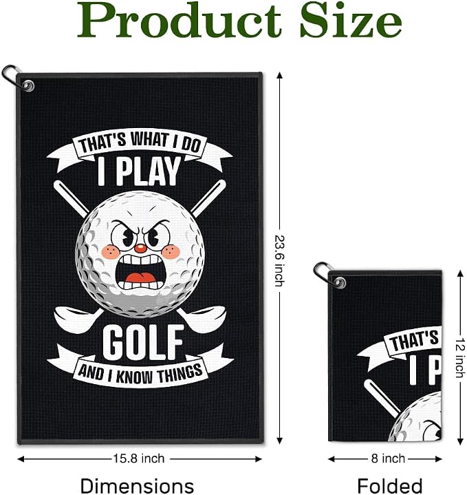 I Play Golf And I Know Things Golf Towel with Clip, Funny Golfing Accessories for Men Women, Birthday Retirement Gifts for Golfer Sport Lover, Golfing Gifts for Friend Dad Mom Grandpa