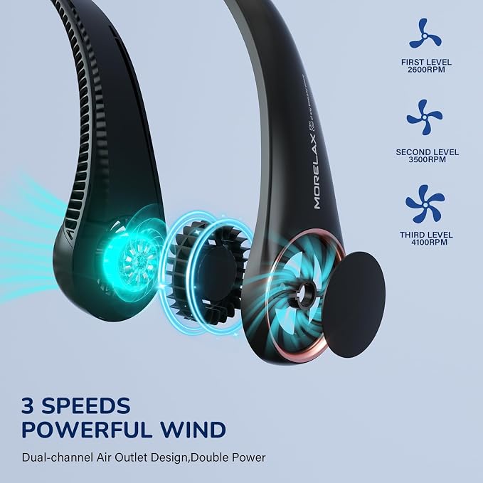 Portable Neck Fan Rechargeable, Personal Neck Cooling Fan, Hands Free Bladeless Fan, Ultra Quiet, 3 Speeds Adjustable Strong Wind, 4000 mAh Battery Operated, Gifts for Men Women Mom Dad, Small