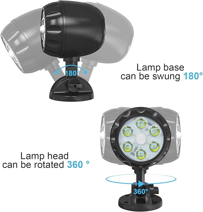 Battery Powered Motion Sensor Outdoor Lights,Waterproof 2Packs | IP65 Waterproof Spotlight,6 LED Motion Detecting Light,360° Adjustable Floodlight for House Walls Garage and Yard Porch