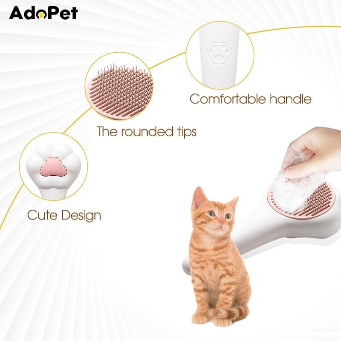Self-Cleaning Pet Grooming Brush – Smooth Grooming Brush for Dogs and Cats, Easy Hair Removal with the Push of a Button, Gentle Shedding Remover for Small Pets (Cat Paw)