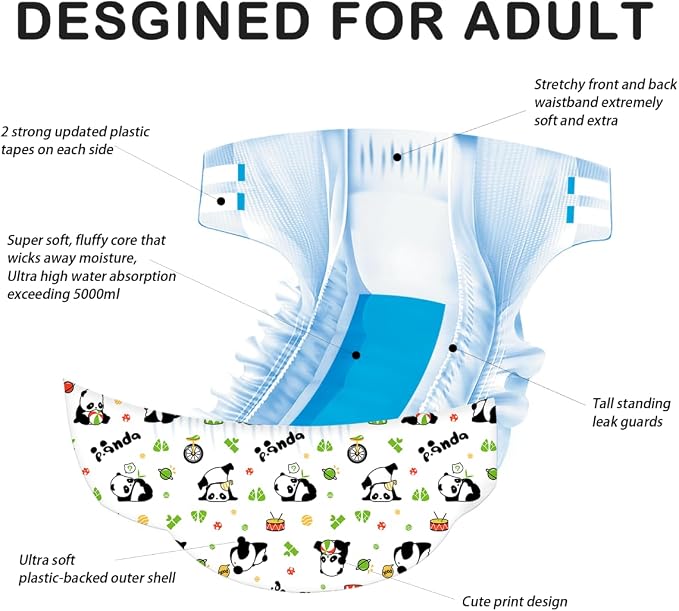 Landofgenie Adult Diapers Print Diaper 10 Count, 5 Patterns(M28-38) | 5000 mL Absorbency, Side Leak-Proof Barriers, Elastic Cuffs & Waistband