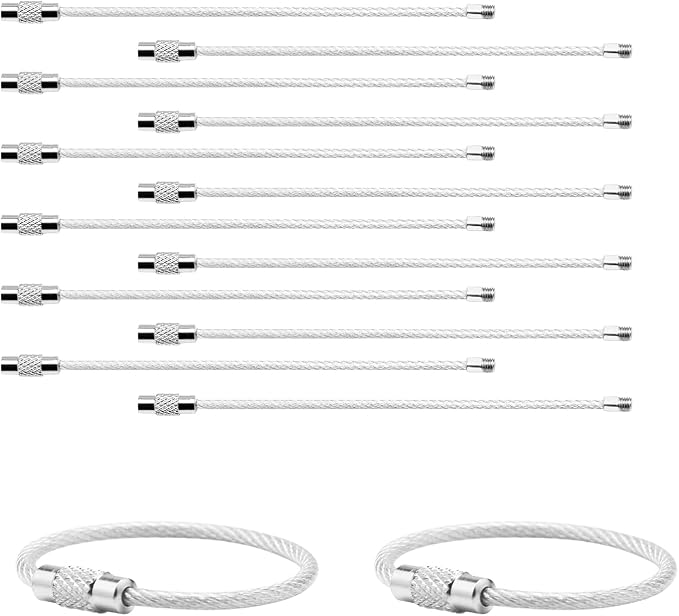 12 Pack 4" Key Ring Wire Keychain Cable Keyring Keychain Holder Clips Small Loops for Car Keys, Luggage Tags, Bag Tags, Crafts (Silver, 2mm)