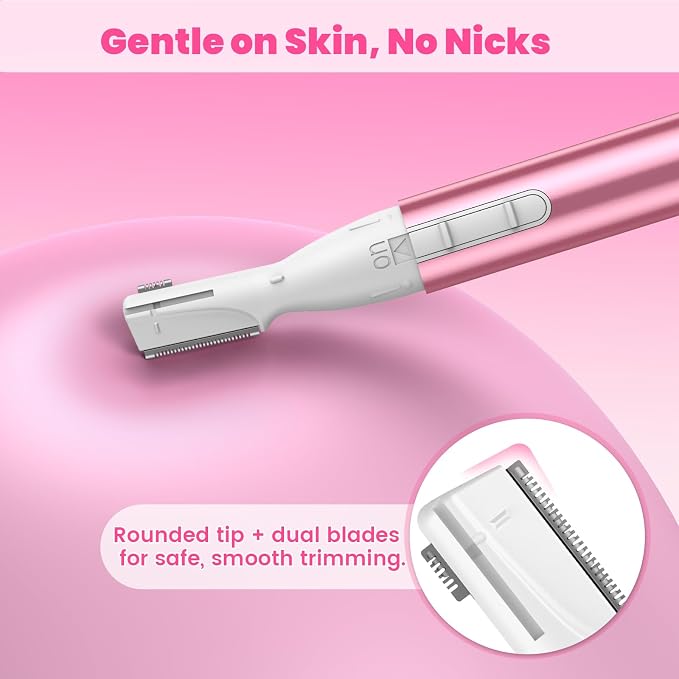 Upgraded Eyebrow Trimmer, Precision Electric Eyebrow Razor for Women Battery-Operated Facial Hair Remover with Comb No Pulling Sensation Painless for Face Chin Neck, Upper-Lip, Peach-Fuzz