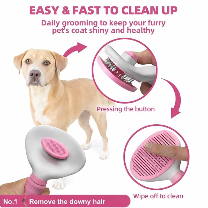 6-Piece Dog and Cat Grooming Kit - Self Cleaning Slicker Brush, Deshedding Brush, Bath Brush with Soap Dispenser, Grooming Bath Gloves, Microfiber Towel and Storage Pouch (Blue)