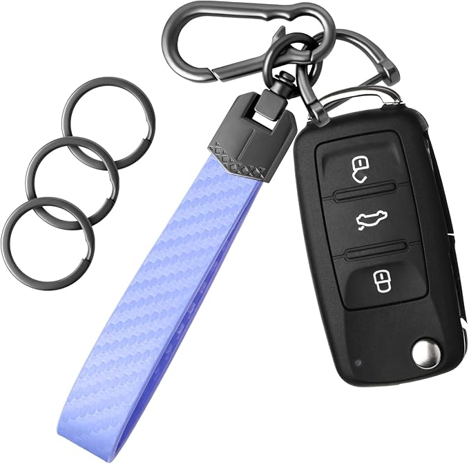 OHKYOOT Leather Car Keychain for Home Car Keys | Carabiner Clip Key Fob Keychain for Women Men,Car Key Holder with 3 Key Ring and Anti-Lost D Ring