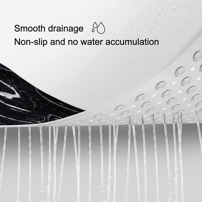 LNOND Marble Bath Tub Mat Non Slip, Extra Long 40 X 16 Inch Anti Slip Mat for Bathtub, Abstract Black White Marble Shower Mat with Drain Holes and Suction Cups, Machine Washable