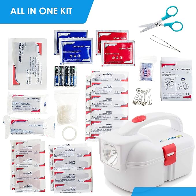 Primacare KB-9005 First Aid Flashlight Emergency Preparedness Kit for Disasters, Survival, Traveling, Camping, Hiking, Home and Office, 42 Pieces White