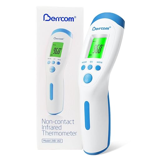 Berrcom Non-Contact Infrared Forehead Thermometer for Adults and Kids | 3-in-1 digital LCD display, fever alert, contactless reader, fast & accurate, for home use