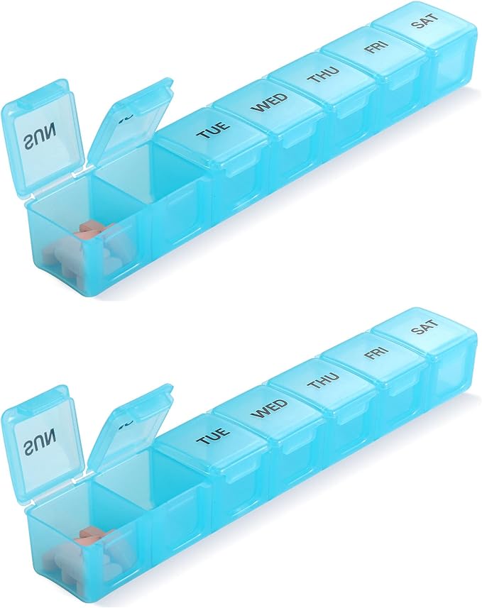 Pill Organizer 2P Blue XL Extra Large Weekly and Daily Pill Cases for Pills/Vitamin/Fish Oil/Supplements - 2P