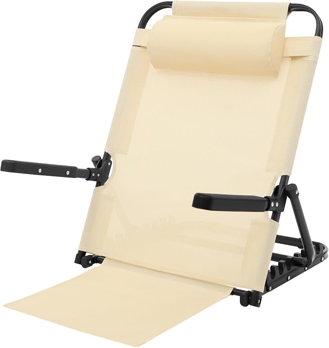 Lifting Bed Backrest, Oxford Cloth Backrest Chair 8 Gears Adjustable Armrest Sit up Back Rest for Read Watch TV Eat Khaki