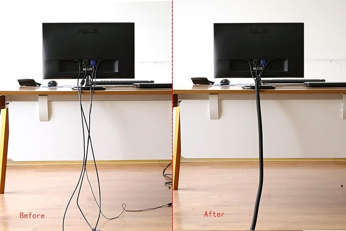Alex Tech 25ft - 3/8 inch Cord Protector Wire Loom Tubing Cable Sleeve Split Sleeving For USB Cable Power Cord Audio Video Cable – Protect Cat From Chewing Cords - Black