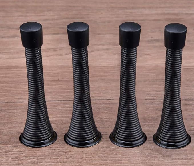 KISEER 16 Pack Spring Door Stops 3 1/4 Inch Flexible Heavy Duty Spring Door Stopper with RustProof Screw Rubber Bumper Tips (Black)