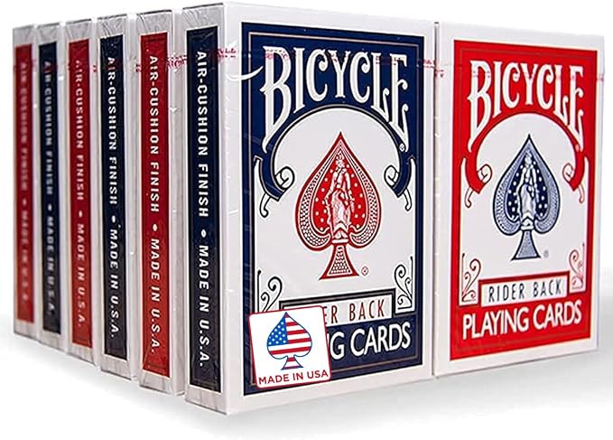 Bicycle Rider Back Playing Cards 12 Pack Poker Size Red Blue Bulk Set | Air Cushion Finish, Made in USA, 6 red and 6 blue decks, 52 cards plus 2 Jokers per deck, Classic design