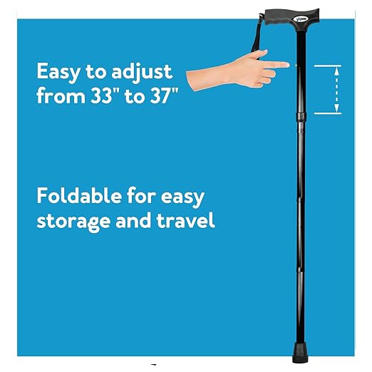 ProBasics Black Folding Cane For Men and Women, Adjustable Foldable Walking Cane with Comfortable Handle - Lightweight, Durable and Portable Walking Aid for Elderly, Disabled, and Mobility Impaired