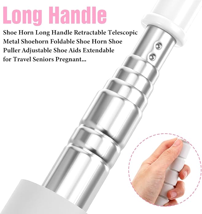 Ymapinc 2 Pack Shoe Horn Long Handle, Metal Telescopic Foldable Shoehorn | Retractable Extended Boot Horn for Cowboy Boots, Travel Shoe Helper for Seniors/Pregnant Women
