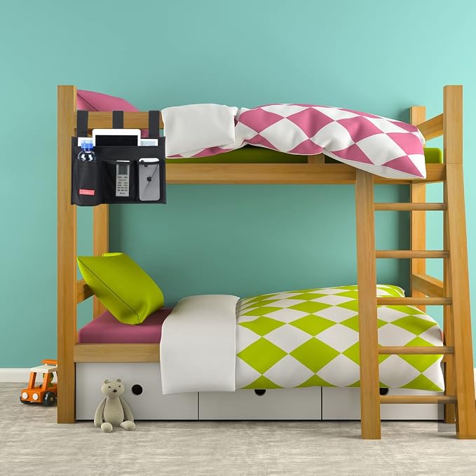Hanging Bedside Caddy,Bedside Organizer Caddy for Bed Rails(Classic 4 Pockets-Black)