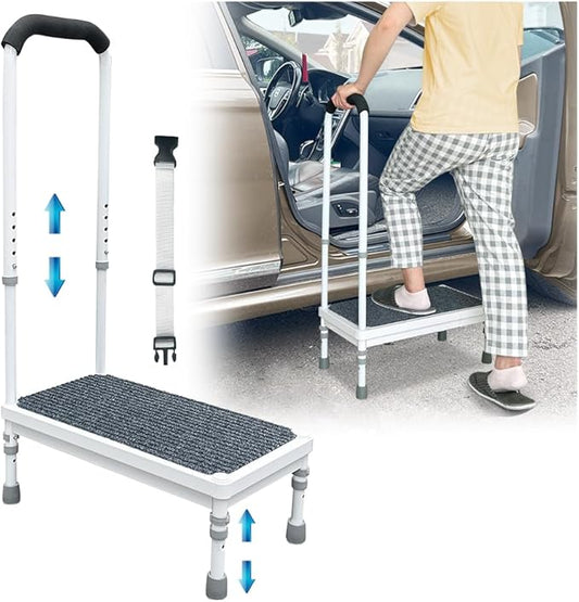 Medical Step Stool with Handle for Elderly Seniors SUV Car Steps 400lb Stepping Stool Adults Ramps with Handrails Height Adjustable Rv Steps Wide Platform Safety Handicap Mobility Assist Devices