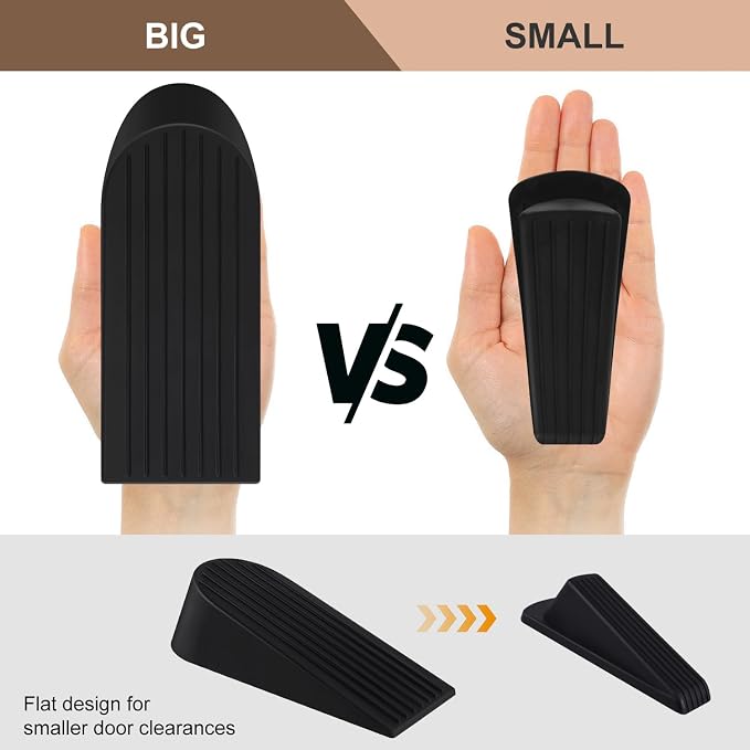 JZWBLILY Big Door Stoppers for Bottom of Door on Floor, Premium Big Rubber Door Stop Wedge, Floor Sturdy Stackable Door Stops for Carpet Heavy Duty Door, Door Gaps (Big 2 Pack, Black)