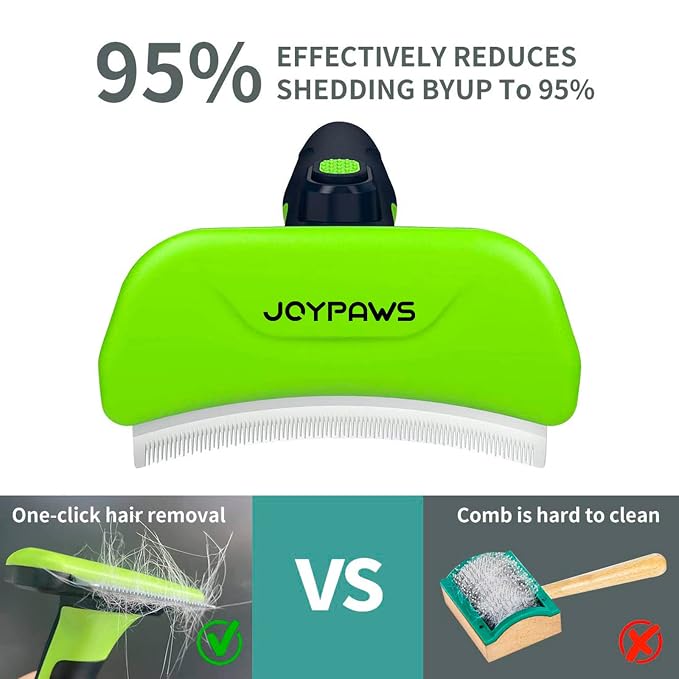 Pet Grooming Brush for Dogs and Cats, Green, Effectively Reduces Shedding by Up to 95%, Self-Cleaning, Long or Short Hair Remover for Medium Dogs & Cats