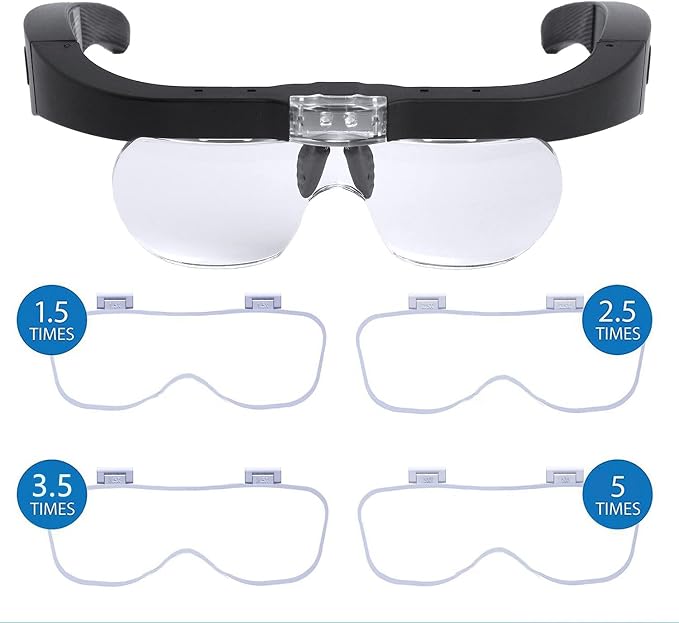 Rechargeable Magnifying Glasses with Light, Hands-Free Headset for Jewelers, Eyelash Extensions, Watch Repair, Cross Stitch, and Close Work