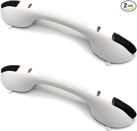 2Pack Suction Grab Bar for Shower Bathtub: Upgraded Heavy Duty Non-Slip Grip Handle with Strong Suction Cup for Bathroom Wall, Max Load 269LBS Safety Bar for Elderly Senior (2, White)