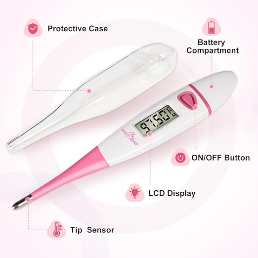 easy@Home Digital Basal Body Thermometer for Adults - Ovulation BBT | Precise 1/100th Degree Tracking. Flexible Waterproof Tip & Memory Recall. Auto Scan with Premom App