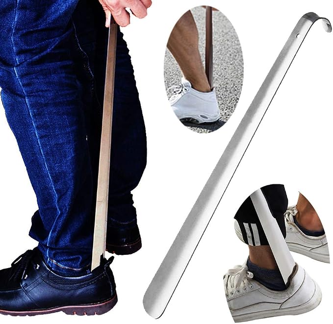 ILESOWE BFDYY Metal Shoe Horn Long Handle for Seniors,18" Long Shoes Horn for Women,Men,Kids Boots,Premium Shoehorn,Shoe Tongue,Shoe Spoon Helper Stick Make it Easy