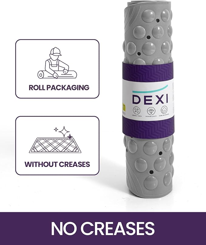 DEXI Bathtub Mat Non Slip 16x35, Shower Floor Mats for Bathroom Bath Tub, Washable Oval Bathmat with Suction Cups and Drain Holes, Gray