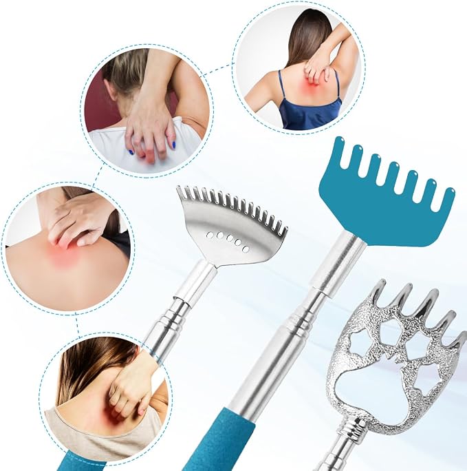 Yeipis 3 Pack Different Back Scratcher Metal Portable Telescoping Back scratchers, Extendable Back Massager Tool with Beautiful Box, Great Stocking Stuffers for Men Women Kids Adults（Blue）