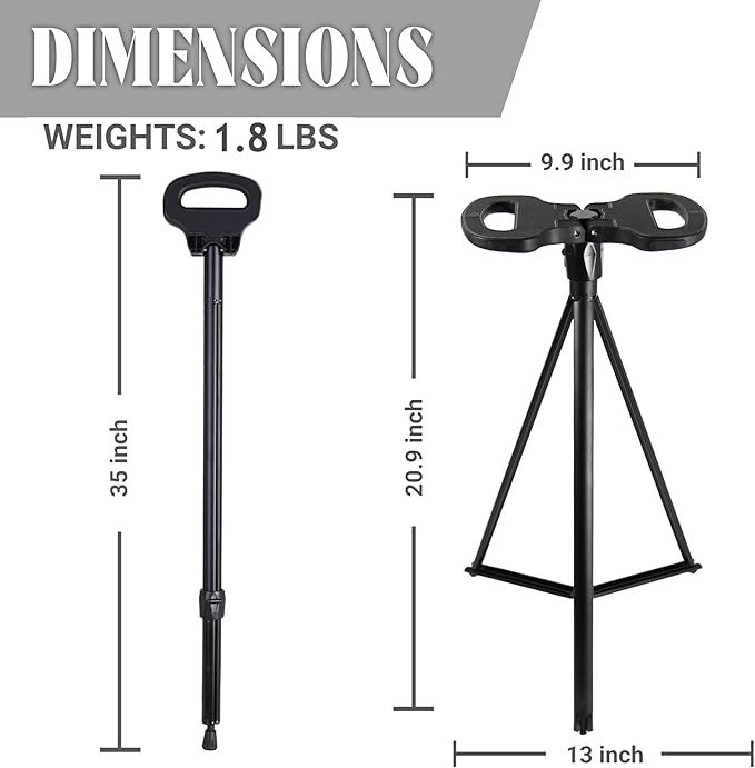 XXL Portable Walking Cane with Seat, Adjustable 34"-37" Foldable Lightweight Aluminum Anti-Slip Walking Stick for Men & Women, 550 Lbs Cane with Chair for Travel Hiking with Carry Bag