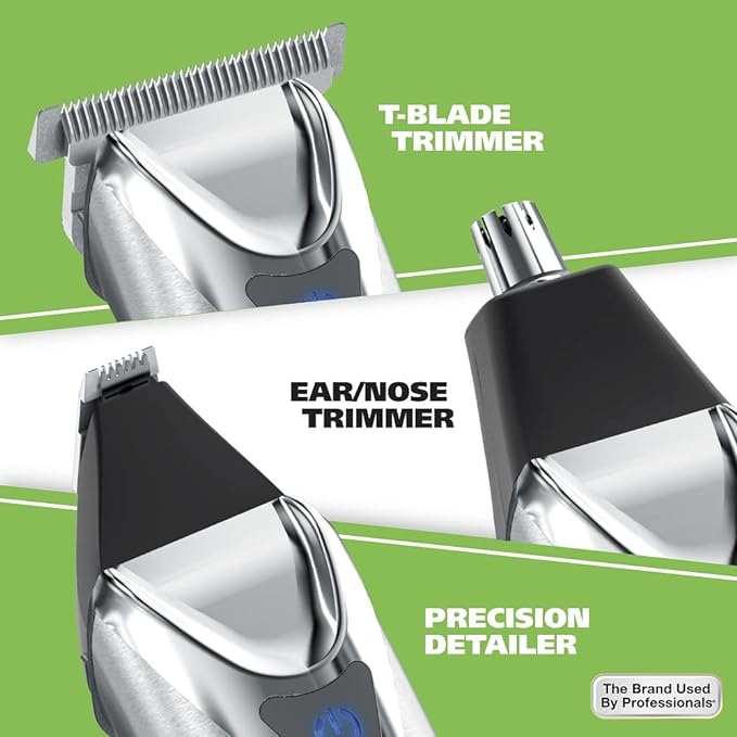 Wahl USA Stainless Steel Lithium-Ion Cordless Beard Trimmer for Men | Rechargeable All In One Men’S Beard Trimmer With Rotary Ear & Nose Trimmer, & Detail Trimmer – Model 9818A