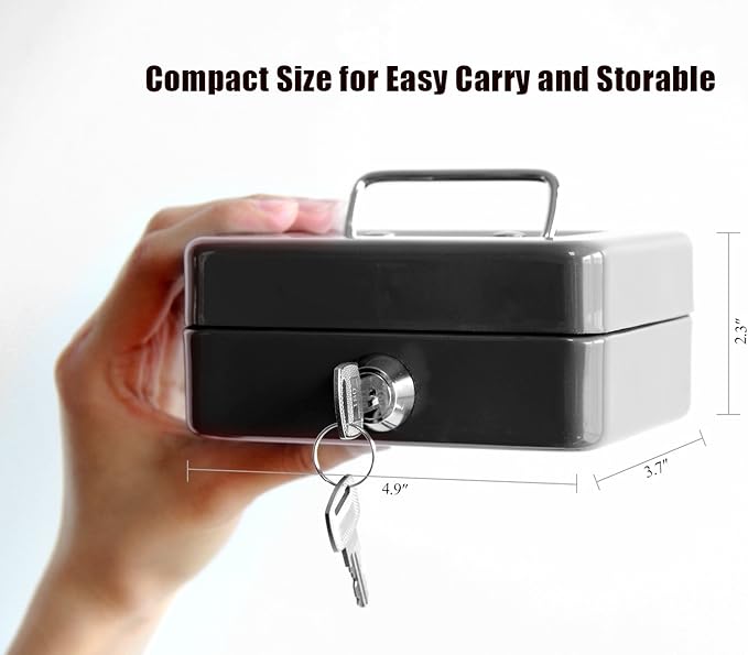 Small Cash Box with Lock and Slot - Jssmst Metal Coin Bank Small Lock Box, Black(SMCB0301N)