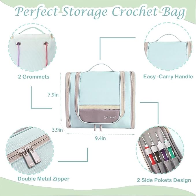 Yarniss Crochet Kits with Case, Beginner Crochet Set Includes 1050 Yards Crochet Yarn & 12 Size Ergonomic Crochet Hooks,Mint