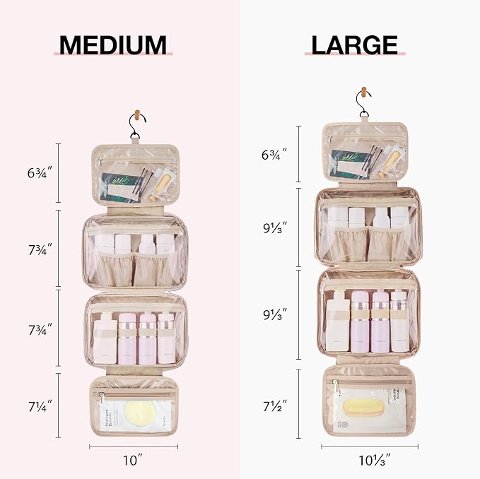 BAGSMART Toiletry Bag Hanging Travel Makeup Organizer with TSA Approved Transparent Cosmetic Bag Makeup Bag for Full Sized Toiletries(Coffee Brown)