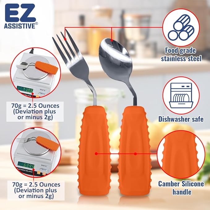 Adaptive Weighted Utensils Set – Spoon and Fork for Hand Tremors, Parkinson’s, Elderly, and Arthritis – Adaptive Eating Utensils for Weak Grip and Limited Mobility