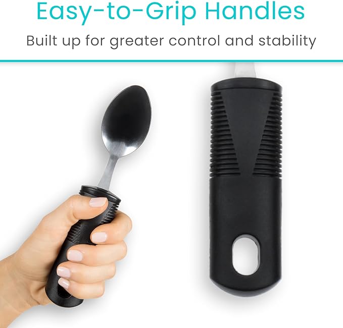 Vive Adaptive Utensil Set - Arthritis Aid Silverware for Parkinsons, Hand Tremors - Easy Grip for Shaking and Trembling Hands - Heavy Stainless Steel Spoon (Regular)