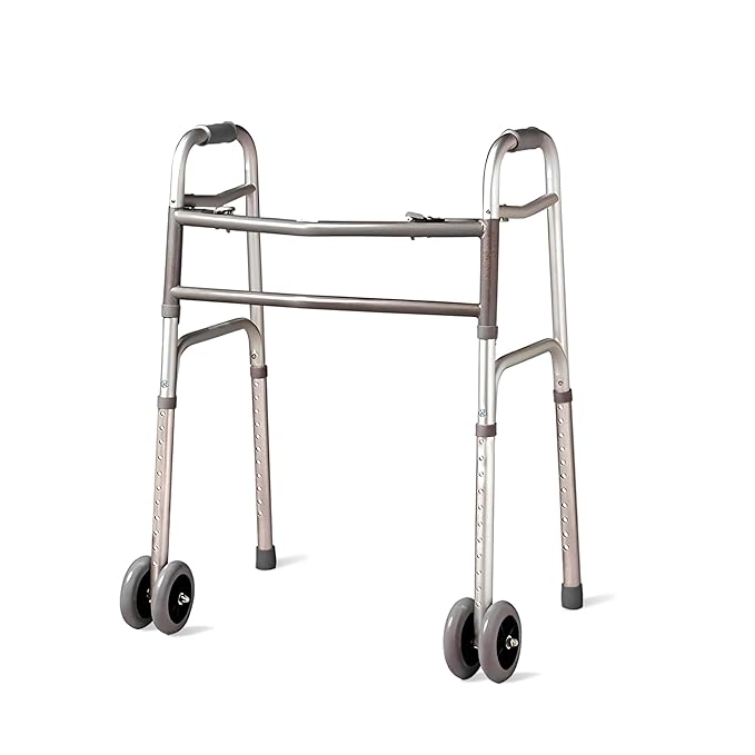 Bariatric Heavy-Duty Folding Walker with Wheels for Seniors, Adults, Extra Wide Front Wheel Walker (2 5-Inch Wheels), and Free 2 Pairs of Rear Glides Heavy Duty Sizes. Sized for Adults up to 450 lbs