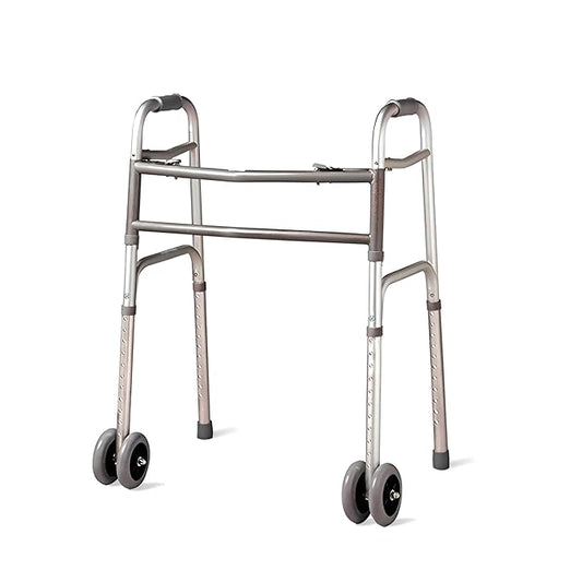Bariatric Heavy-Duty Folding Walker with Wheels for Seniors, Adults, Extra Wide Front Wheel Walker (2 5-Inch Wheels), and Free 2 Pairs of Rear Glides Heavy Duty Sizes. Sized for Adults up to 450 lbs