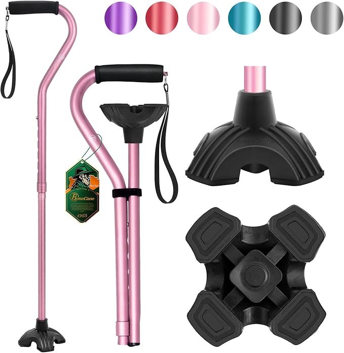 BeneCane Walking Cane Adjustable Cane with Offset Soft Cushioned Handle for Men & Women Lightweight Comfortable Extra Stability Base Mobility Aid for Men Women and Seniors