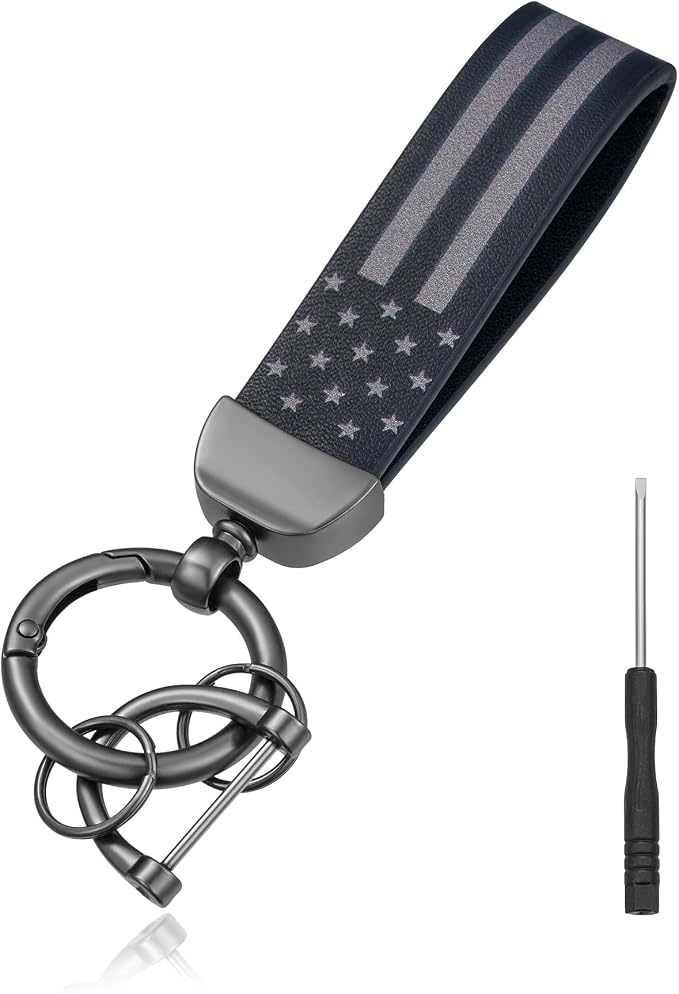 American Flag Keychain for Men Women, Leather USA Flag Key Chain for Daily | Flag keychain adds heritage patriotic style, Metal D-ring keep daily keys grouped,Practical gift for dads, husbands, wives