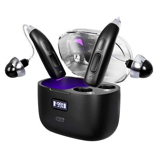 Hearing Aids for Seniors, Rechargeable Hearing Aids for People with Hearing Loss, Hearing Amplifier for Adults, Quality Sound, Intelligent Noise Cancellation, Standby 100h, Comfortable Wearing Dark