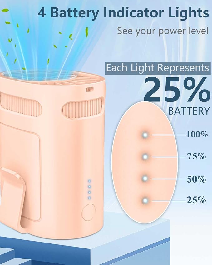 Shirt Fan Clip-Portable Waist Fan Clip On Wearable Belt Buckle Pocket Pant,Pink Power Personal Rechargables Mini Light Weight Cold Neck Fans,Quietest Cordless AC for Outside Disney Sports Traveling