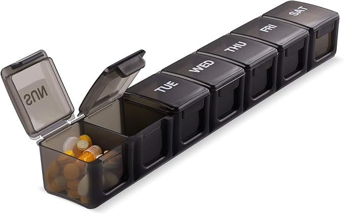 Pill Organizer XL Extra Large Weekly and Daily Pill Cases for Pills/Vitamin/Fish Oil/Supplements (Black)