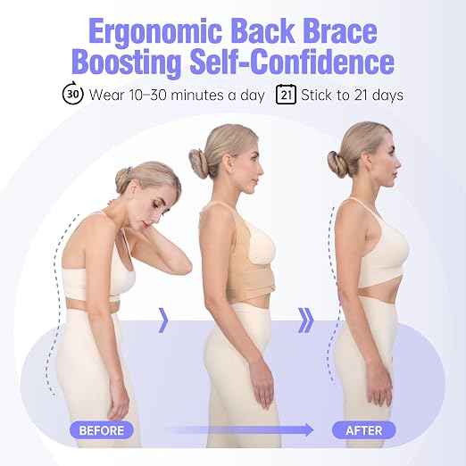 Posture Corrector for Women, Invisible Lightweight Adjustable Back Brace for Neck Shoulder & Upper Back Pain Relief - Improve Posture Correct Scoliosis & Hunchback Under Clothes (Beige, L)