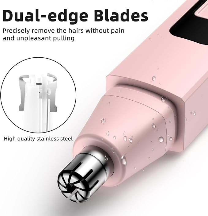 Nose Hair Trimmer Rechargeable Cordless Painless Ear Eyebrow Trimming Tool Dual Edge Blades Razor Easy Cleansing with LED Light for Man Woman