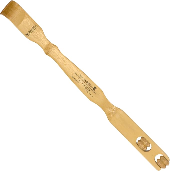 BambooMN 17 Inch Bamboo Wooden Back Scratcher Knobby Massage Roller Handle for Itching Stress Relief, 10 Units