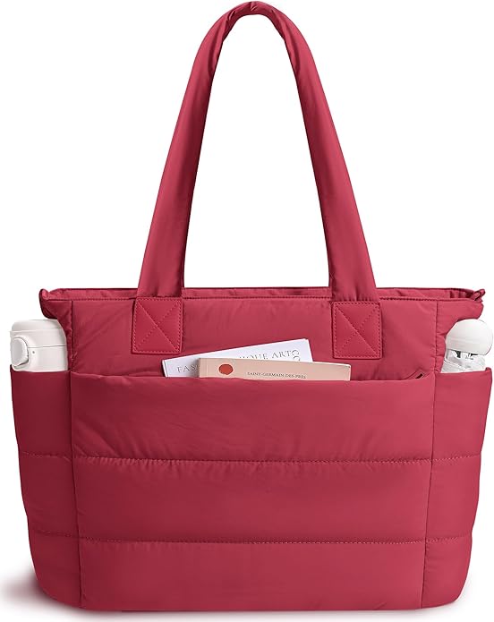 Puffer Tote Bag for Women Quilted Nurse Bag Lightweight Work Bag for Teacher Travel Handbag with Multiple Pockets