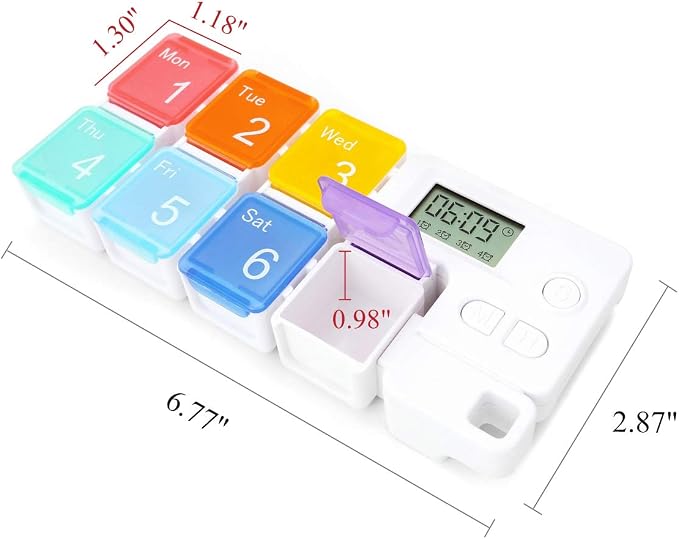 7 Days Pill Dispenser Organizer with Reminder Alarm - CozyCabin Portable Travel Vitamins Medicine Box Case(Rainbow)