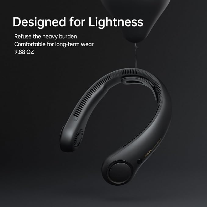 JISULIFE Portable Neck Fan Upgraded: Neckbrace Hands-Free, 5-Speed 5000 mAh | 16.5H Max Runtime, Personal Wearable Bladeless Rechargeable Fan for Outdoor/Travel/Concerts, Gifts for Women Men - Black