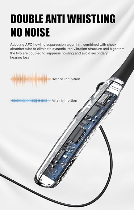 CZ-T01 Neckband Hearing Amplifier & Aids with free APP and Bluetooth 50dB Gain for Moderate-Severe Hearing Loss, 34-Channel Noise Cancelling, 30H Rechargeable,preventing loss, keeping devices safe